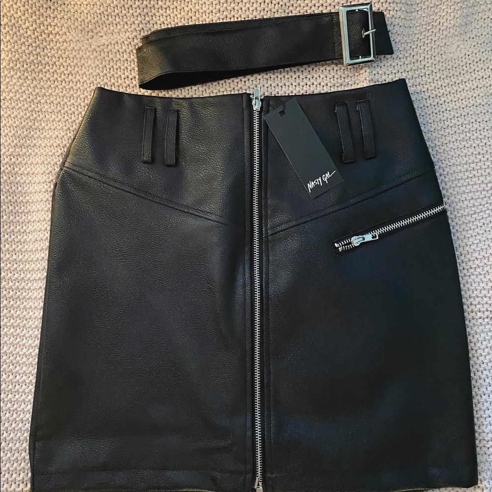 Faux Leather Belted Skirt